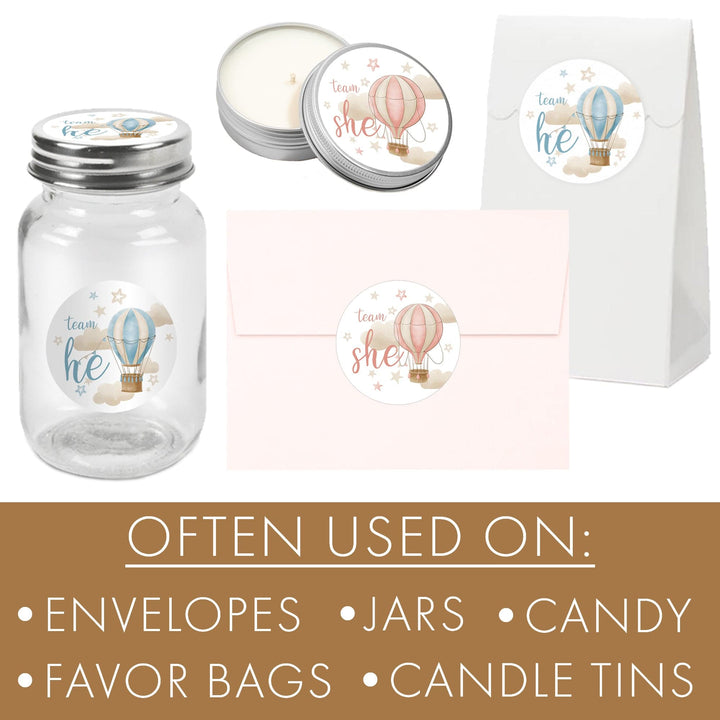 Hot Air Balloon: Gender Reveal Party - He or She  - 40 Stickers - Distinctivs Party
