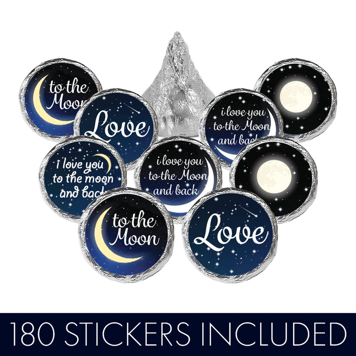 I Love You to the Moon and Back:  Baby Shower, Bridal Shower, Wedding - Favor Stickers - Fits on Hershey's Kisses 180 Stickers - Distinctivs Party