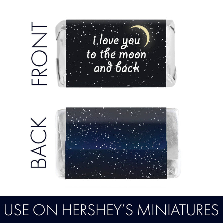 I Love You to the Moon and Back: Baby Shower, Bridal Shower, Wedding -  Mini Candy Bar Wrappers - 45 Stickers - Distinctivs Party