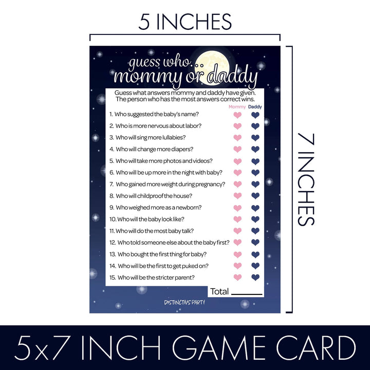 I Love You to the Moon and Back: Baby Shower Game - "Guess Who" Mommy or Daddy and All Things Night - Two Game Bundle - 20 Dual Sided Cards - Distinctivs Party