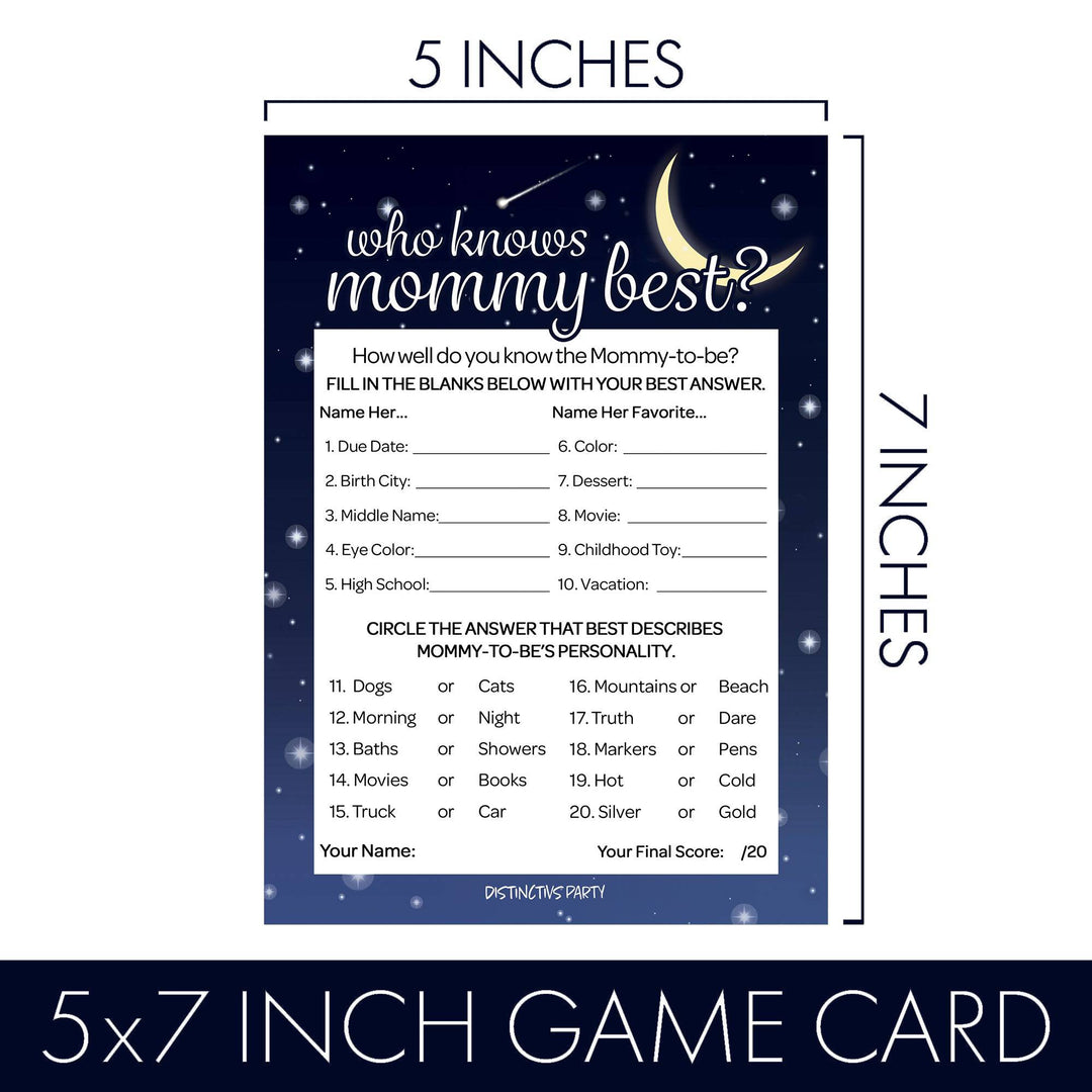 I Love You to the Moon and Back: Baby Shower Game - Who Knows Mommy Best Game Cards -20 count - Distinctivs Party