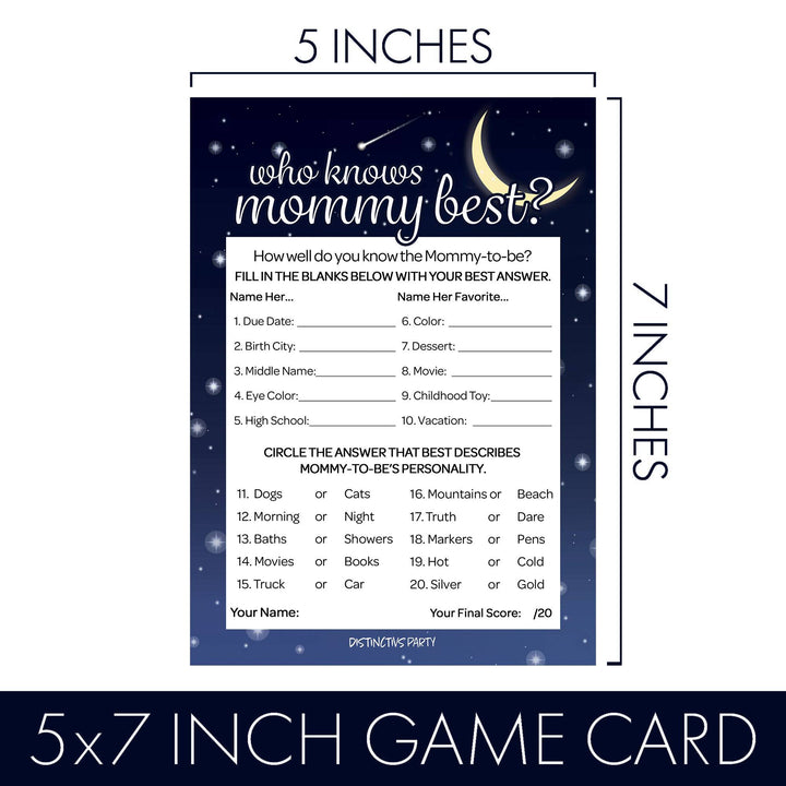 I Love You to the Moon and Back: Baby Shower Game - Who Knows Mommy Best Game Cards -20 count - Distinctivs Party