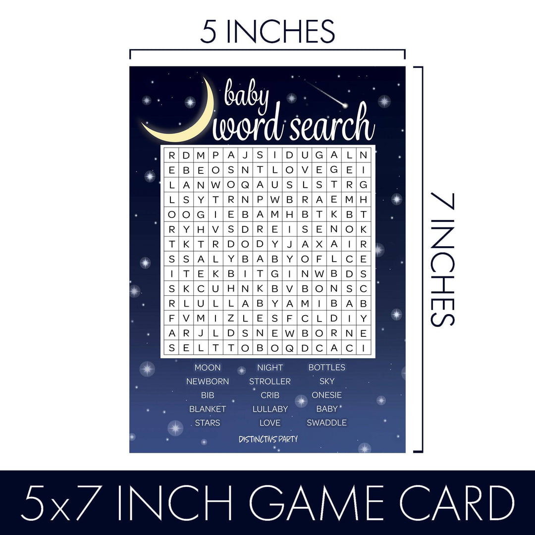 I Love You to the Moon and Back: Baby Shower Game - Word Search - 20 Cards - Distinctivs Party