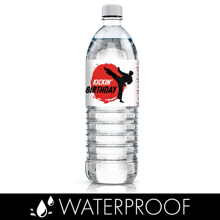Jump, Kick, Block: Karate -  Kid's Birthday -  Water Bottle Labels - 24 Waterproof Stickers - Distinctivs Party