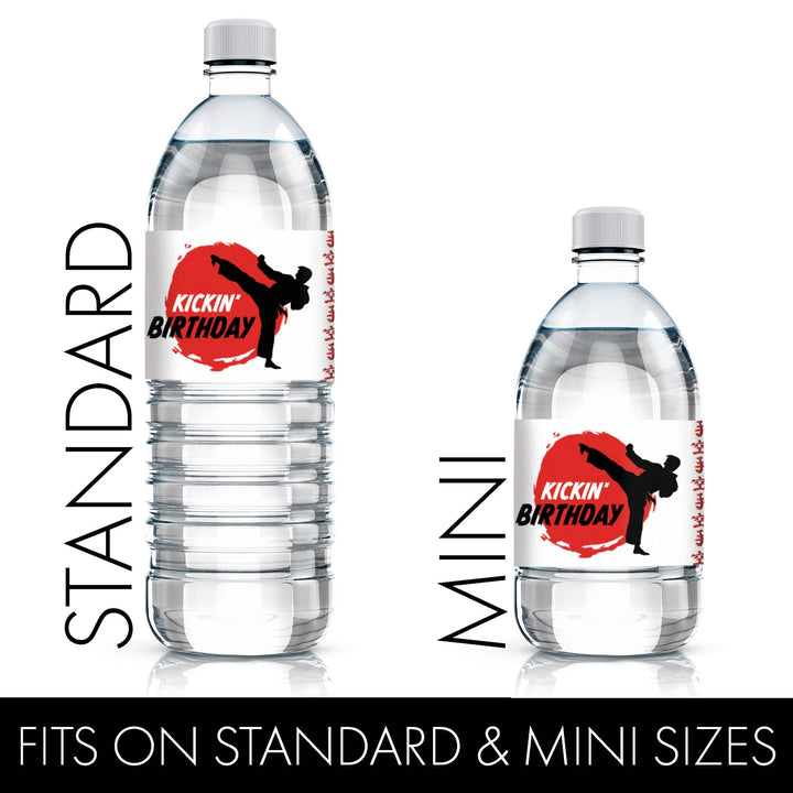 Jump, Kick, Block: Karate -  Kid's Birthday -  Water Bottle Labels - 24 Waterproof Stickers - Distinctivs Party