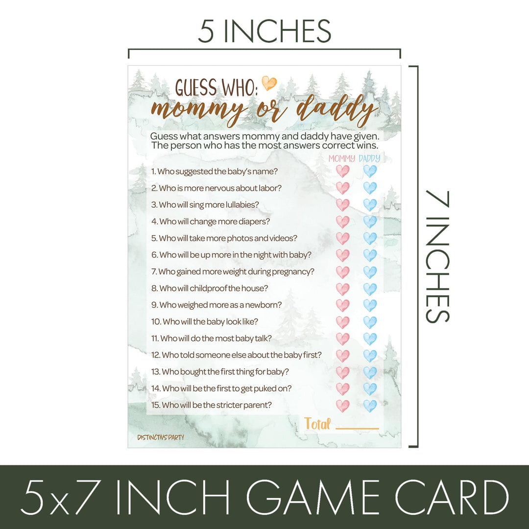 Little Adventurer: Baby Shower Game - "Guess Who" Mommy or Daddy and All Things Wilderness - Two Game Bundle - 20 Dual Sided Cards - Distinctivs Party