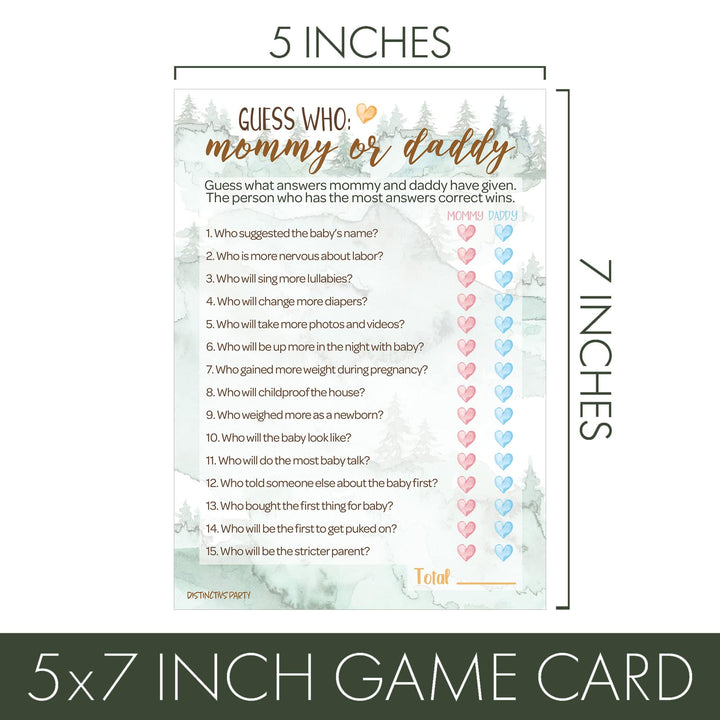 Little Adventurer: Baby Shower Game - "Guess Who" Mommy or Daddy and All Things Wilderness - Two Game Bundle - 20 Dual Sided Cards - Distinctivs Party