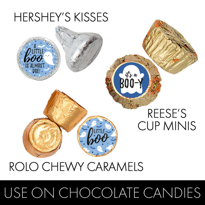 Little Boo: Blue - Boy Baby Shower - Fall Party Favor Stickers - Fits on Hershey's Kisses - 180 Stickers - Distinctivs Party