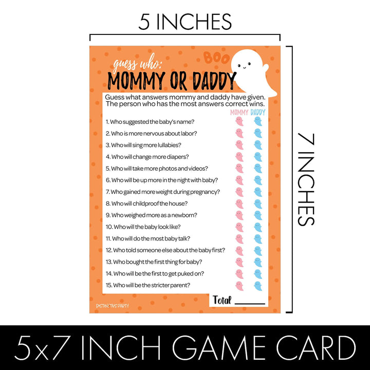 Little Boo: Orange - Baby Shower Game - Fall "Guess Who" Mommy or Daddy and All Things Halloween - Two Game Bundle - 20 Dual Sided Cards - Distinctivs Party