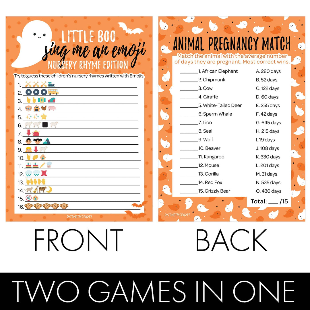 Little Boo: Orange - Baby Shower Game - Fall Sing Me An Emoji and Animal Pregnancy Match - Two Game Bundle - 20 Dual Sided Cards - Distinctivs Party