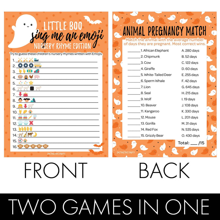 Little Boo: Orange - Baby Shower Game - Fall Sing Me An Emoji and Animal Pregnancy Match - Two Game Bundle - 20 Dual Sided Cards - Distinctivs Party