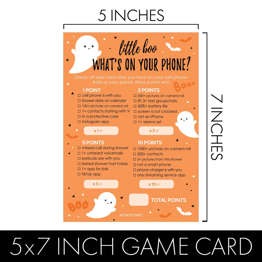 Little Boo: Orange - Baby Shower Game - Fall What's On Your Phone and Word Scramble - Two Game Bundle -  20 Dual Sided Cards - Distinctivs Party