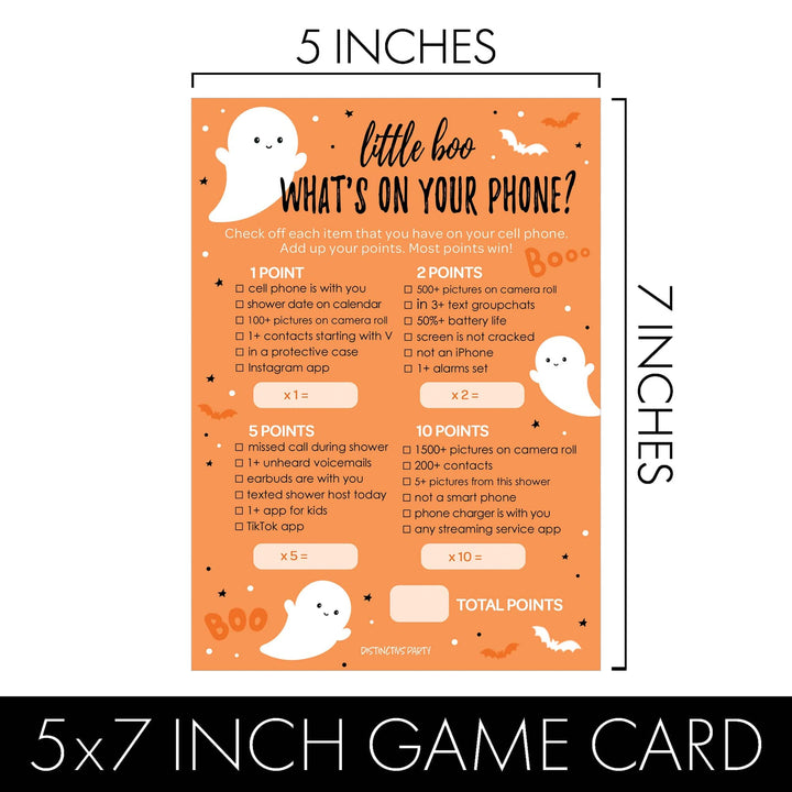 Little Boo: Orange - Baby Shower Game - Fall What's On Your Phone and Word Scramble - Two Game Bundle -  20 Dual Sided Cards - Distinctivs Party