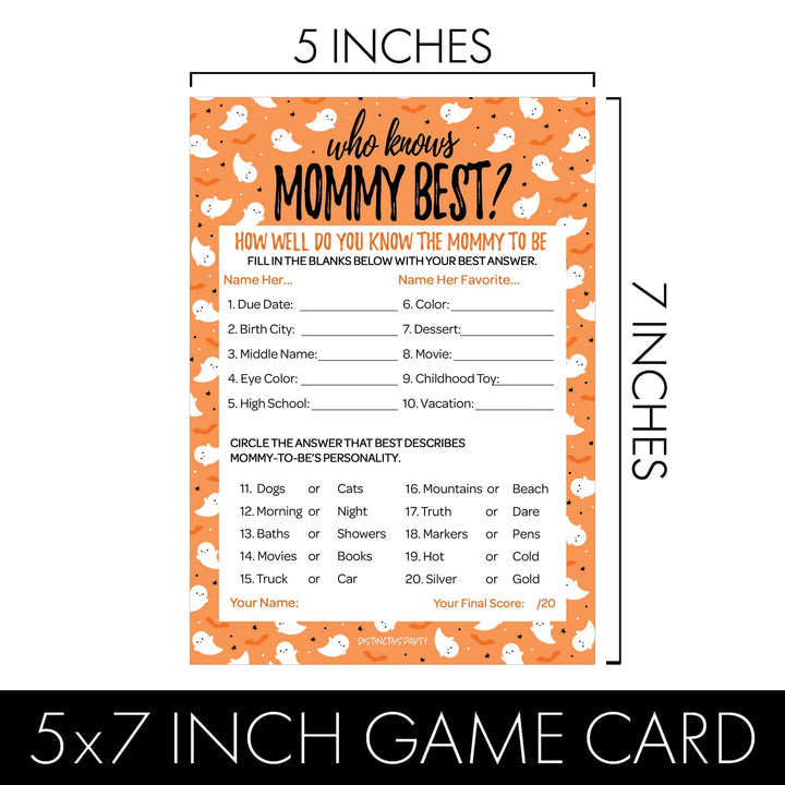 Little Boo: Orange - Baby Shower Game  - Fall Word Search and Who Knows Mommy Best - Two Game Bundle - 20 Dual Sided Cards - Distinctivs Party
