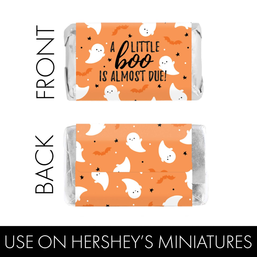 Little Boo: Orange - Baby Shower - Fall Hershey's Miniatures Candy Bar Wrappers Stickers - 45 Stickers - Distinctivs Party