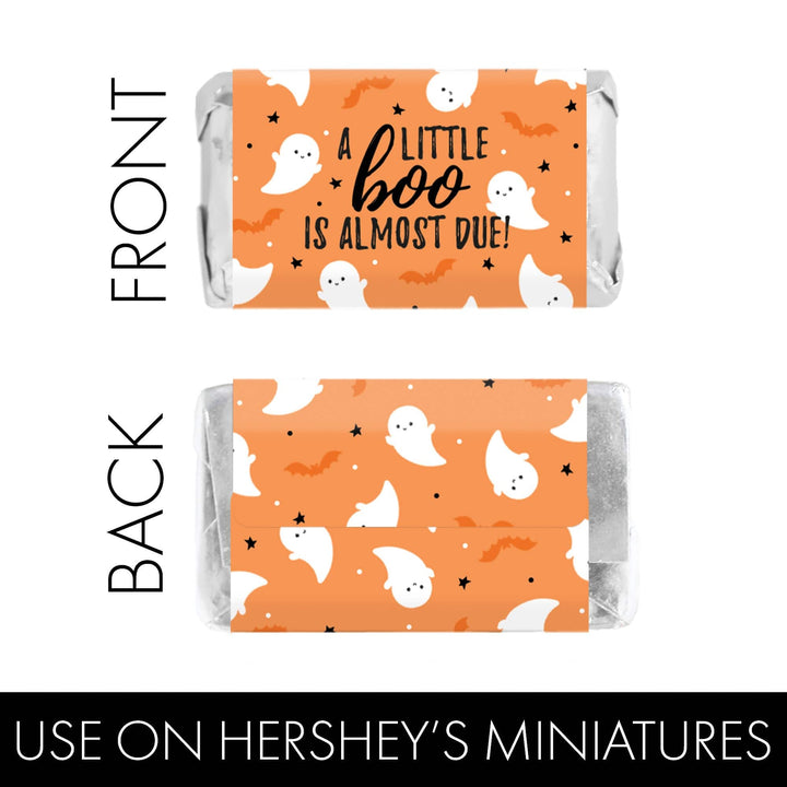 Little Boo: Orange - Baby Shower - Fall Hershey's Miniatures Candy Bar Wrappers Stickers - 45 Stickers - Distinctivs Party