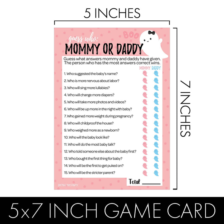 Little Boo: Pink - Baby Shower Game - Fall "Guess Who" Mommy or Daddy and All Things Halloween - Two Game Bundle - 20 Dual Sided Cards - Distinctivs Party