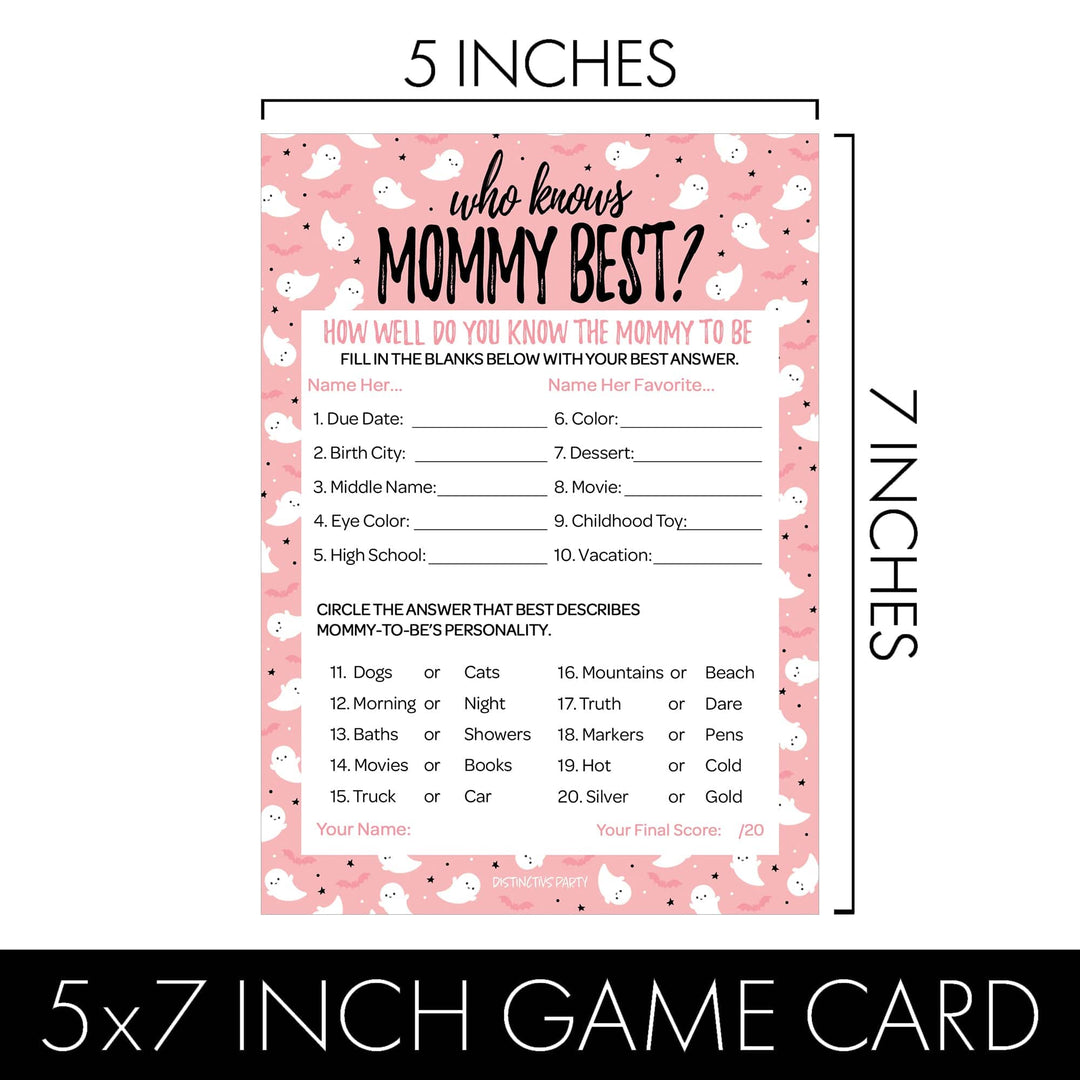 Little Boo: Pink - Baby Shower Game  - Fall Word Search and Who Knows Mommy Best - Two Game Bundle - 20 Dual Sided Cards - Distinctivs Party