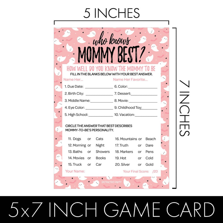 Little Boo: Pink - Baby Shower Game  - Fall Word Search and Who Knows Mommy Best - Two Game Bundle - 20 Dual Sided Cards - Distinctivs Party