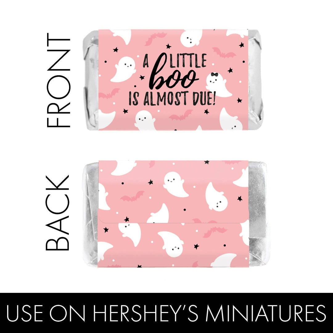 Little Boo: Pink - Girl Baby Shower -Fall Hershey's Miniatures Candy Bar Wrappers Stickers - 45 Stickers - Distinctivs Party