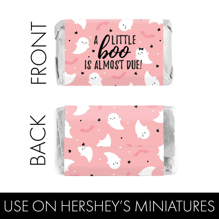 Little Boo: Pink - Girl Baby Shower -Fall Hershey's Miniatures Candy Bar Wrappers Stickers - 45 Stickers - Distinctivs Party