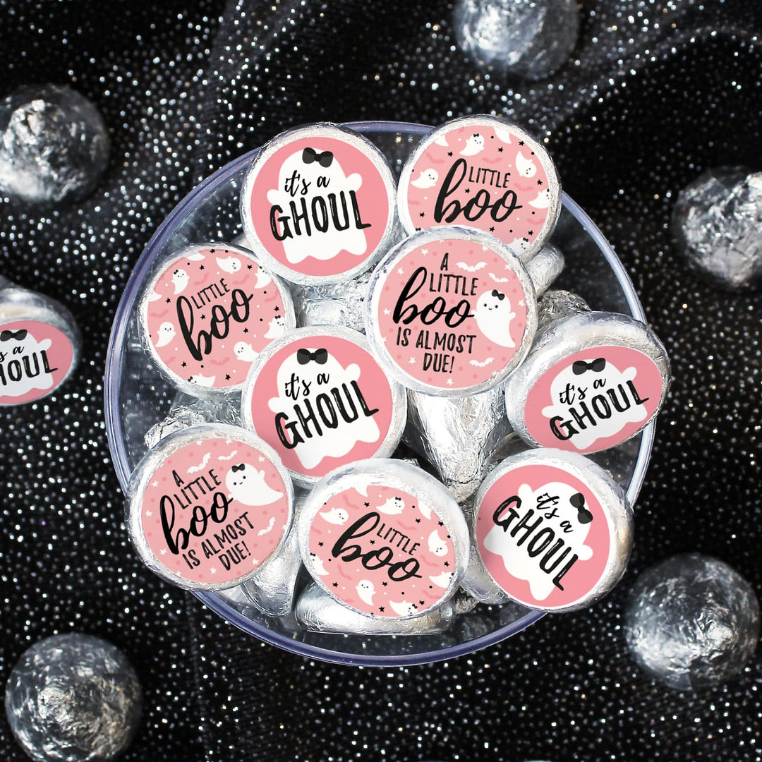 Little Boo: Pink - Girl Baby Shower - Fall Party Favor Stickers - Fits on Hershey's Kisses - 180 Stickers - Distinctivs Party