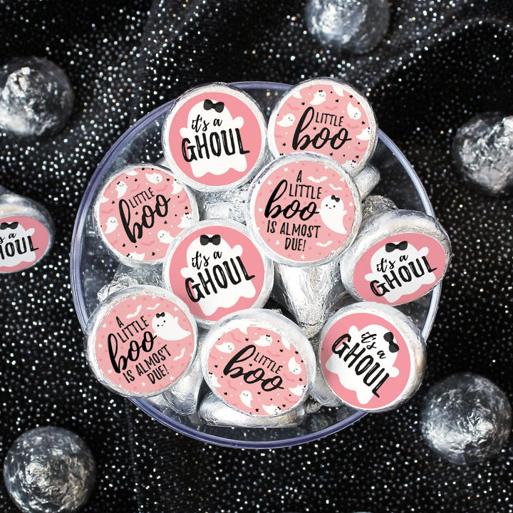 Little Boo: Pink - Girl Baby Shower - Fall Party Favor Stickers - Fits on Hershey's Kisses - 180 Stickers - Distinctivs Party
