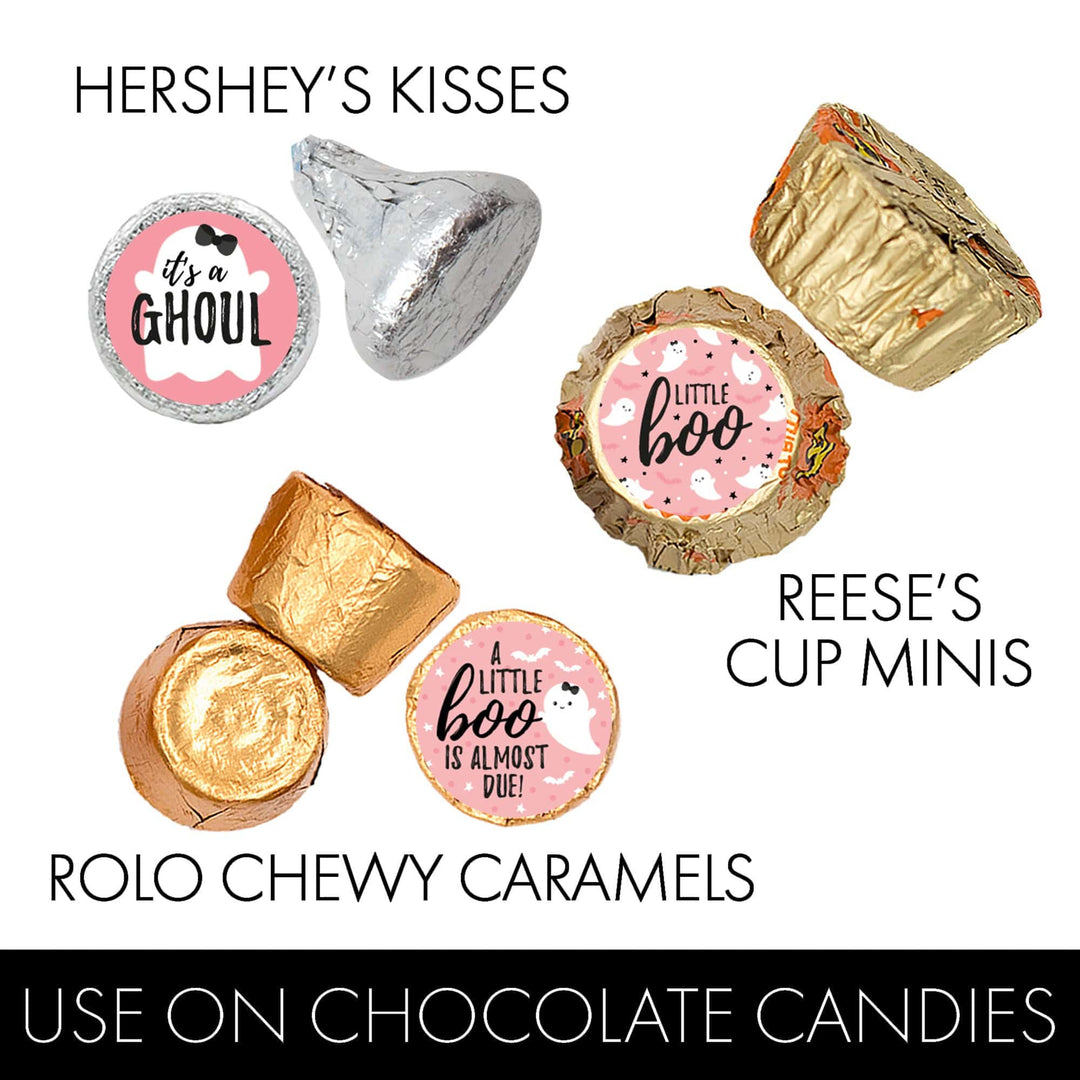 Little Boo: Pink - Girl Baby Shower - Fall Party Favor Stickers - Fits on Hershey's Kisses - 180 Stickers - Distinctivs Party