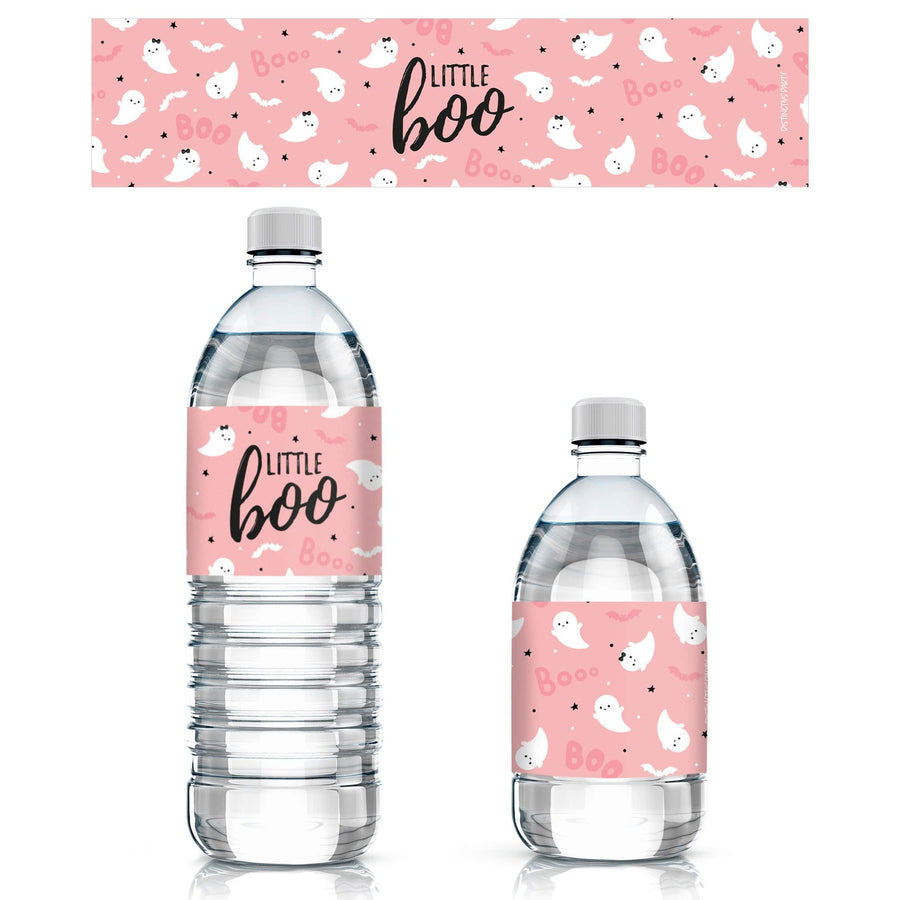Little Boo: Pink - Girl Baby Shower- Fall Water Bottle Label Stickers - 24 Waterproof Stickers - Distinctivs Party