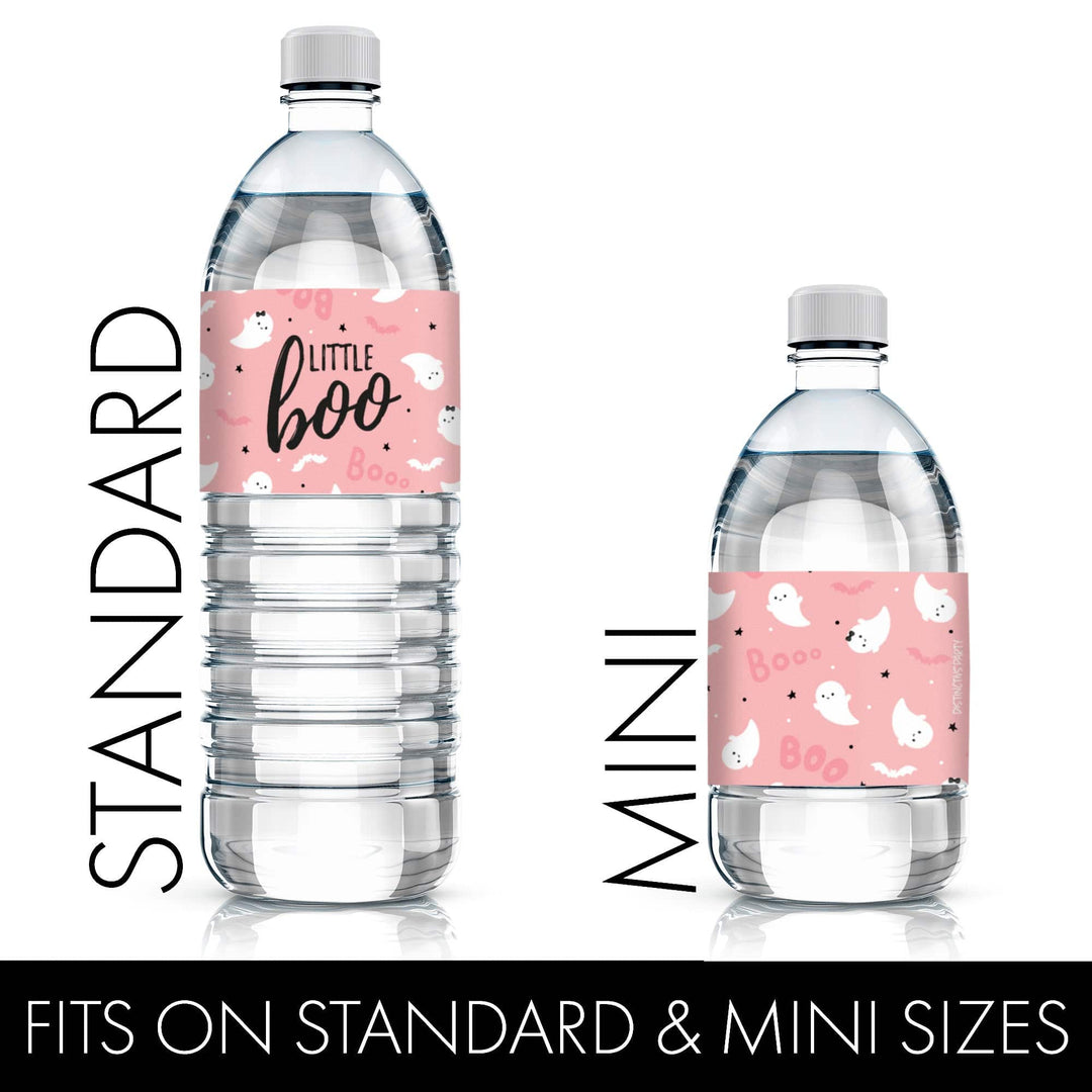 Little Boo: Pink - Girl Baby Shower- Fall Water Bottle Label Stickers - 24 Waterproof Stickers - Distinctivs Party