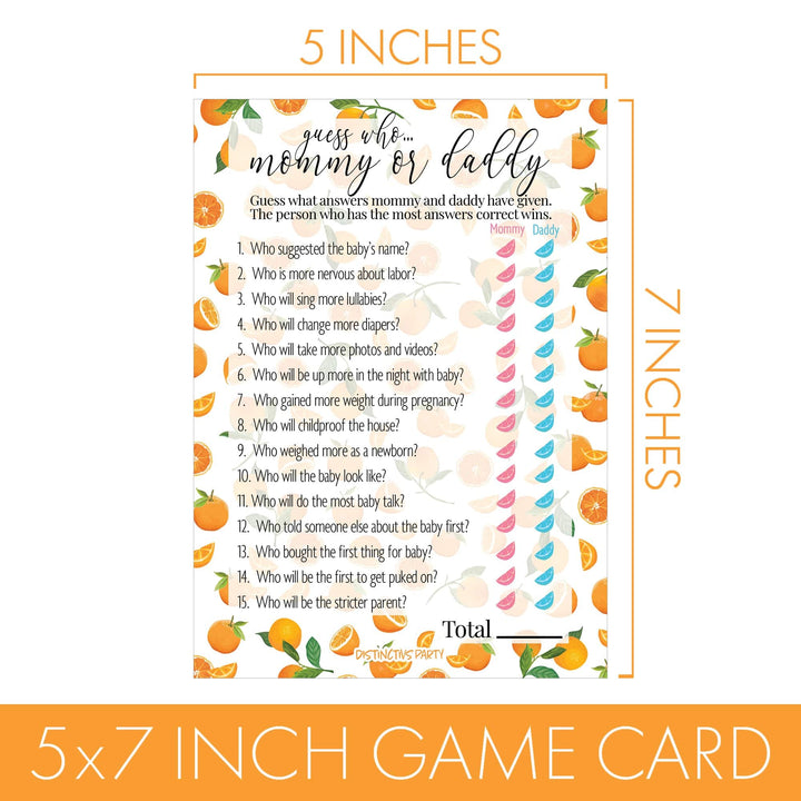 Little Cutie:  Baby Shower Game - "Guess Who Mommy or Daddy" and All Things Orange - Two Game Bundle - 20 Dual Sided Cards - Distinctivs Party