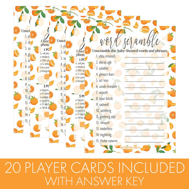Little Cutie: Baby Shower Game - What's On Your Phone and Word Scramble - Two Game Bundle  - 20 Dual Sided Cards - Distinctivs Party