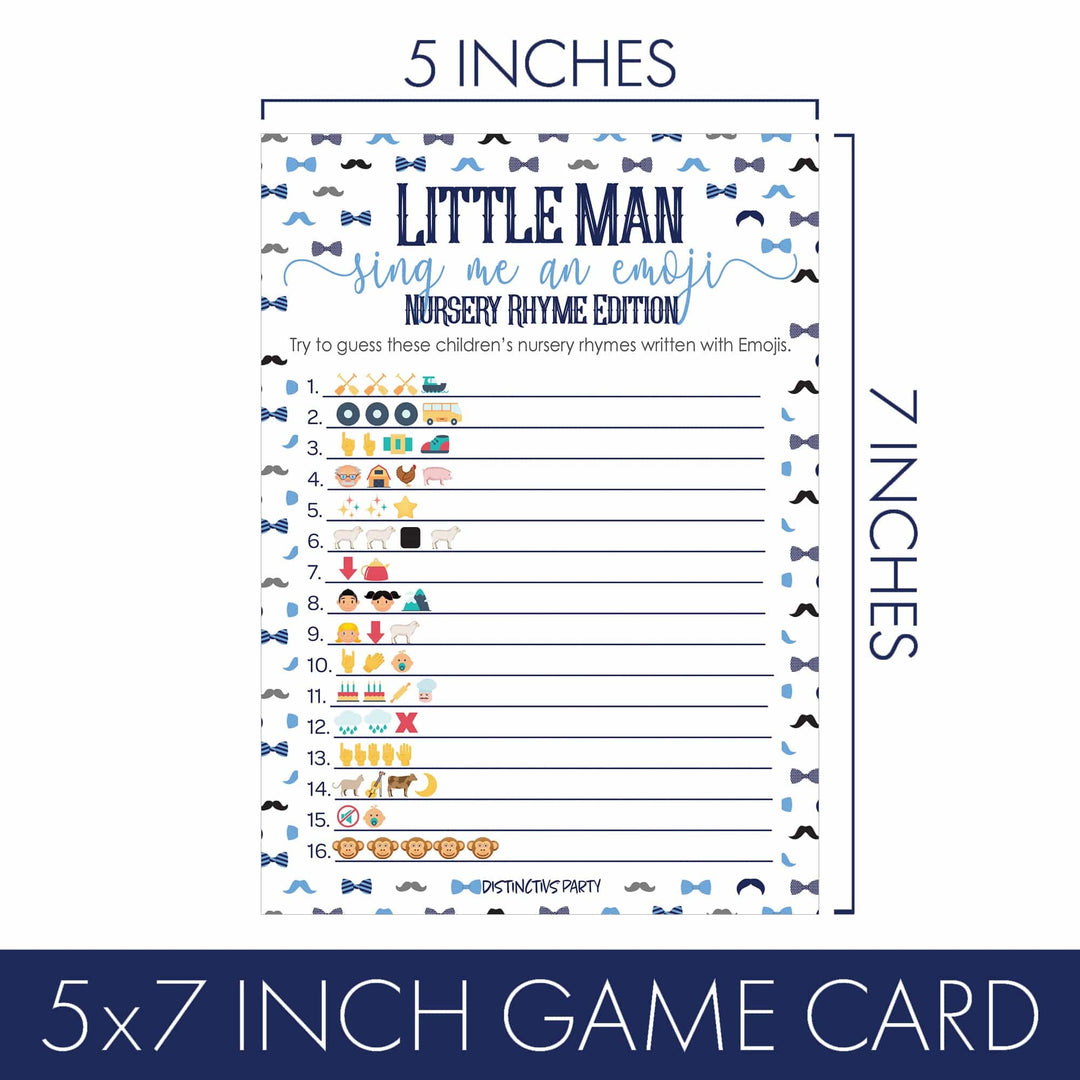 Little Man: Baby Shower Game -  Nursery Rhyme Emoji Game Cards - Boy, Bowtie - 20 Cards - Distinctivs Party