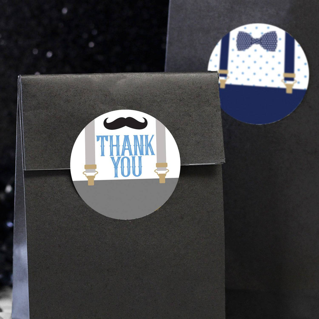 Little Man: Baby Shower - Thank You Stickers - Boy, Bowtie - 40 Stickers - Distinctivs Party