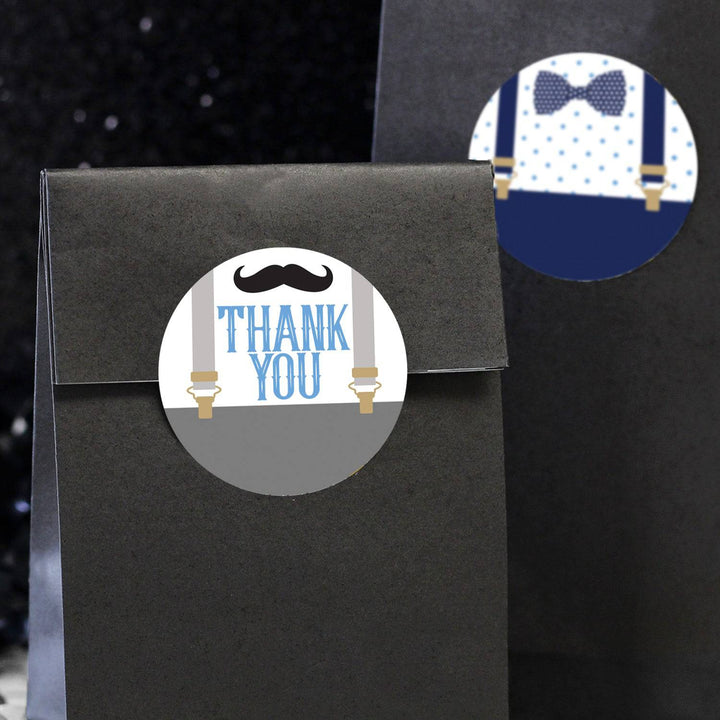 Little Man: Baby Shower - Thank You Stickers - Boy, Bowtie - 40 Stickers - Distinctivs Party
