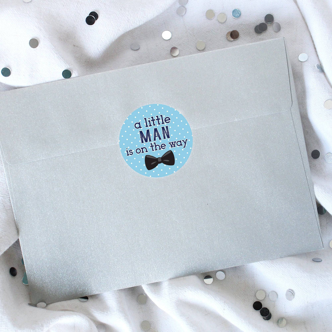 Little Man: Baby Shower - Thank You Stickers - Boy, Bowtie - 40 Stickers - Distinctivs Party