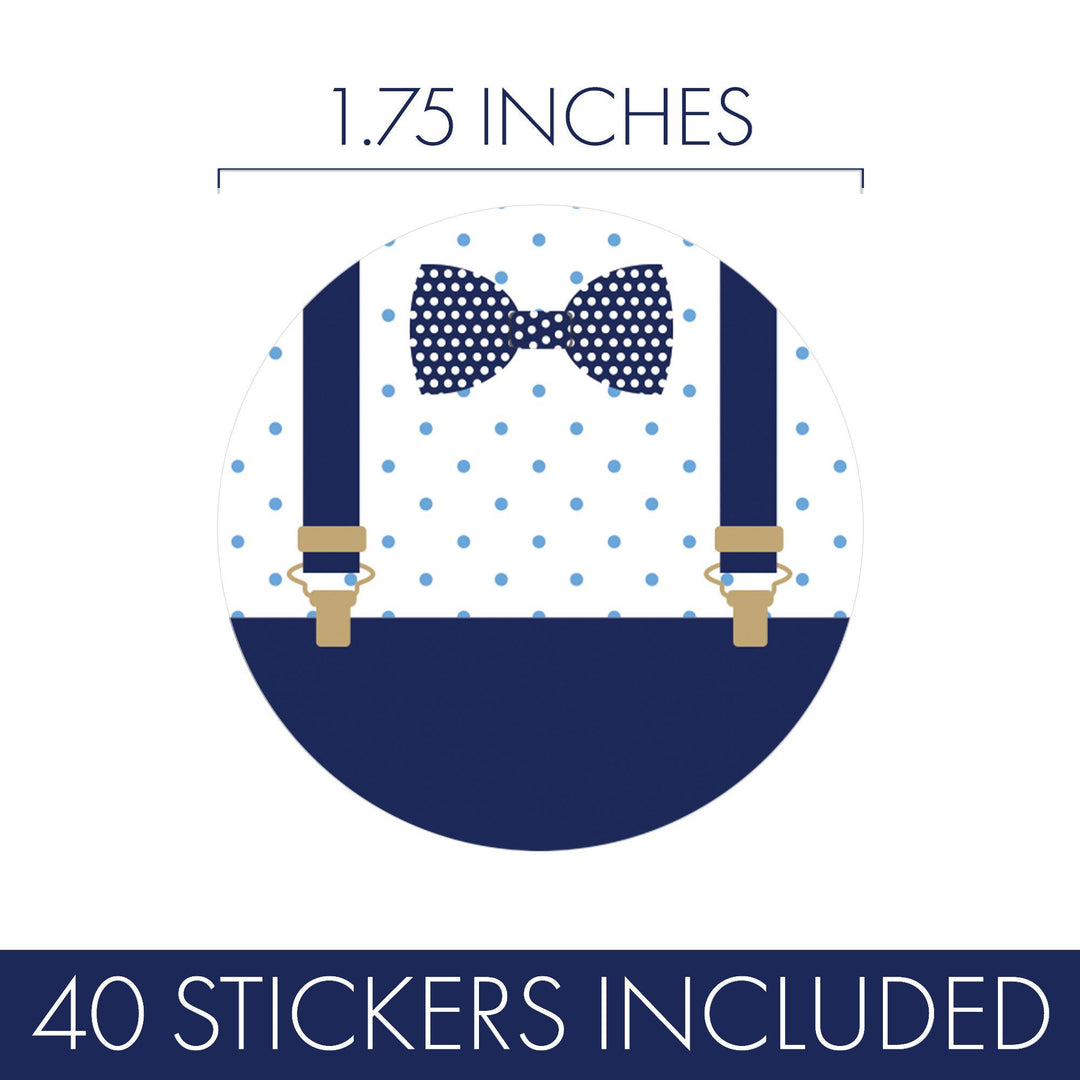 Little Man: Baby Shower - Thank You Stickers - Boy, Bowtie - 40 Stickers - Distinctivs Party