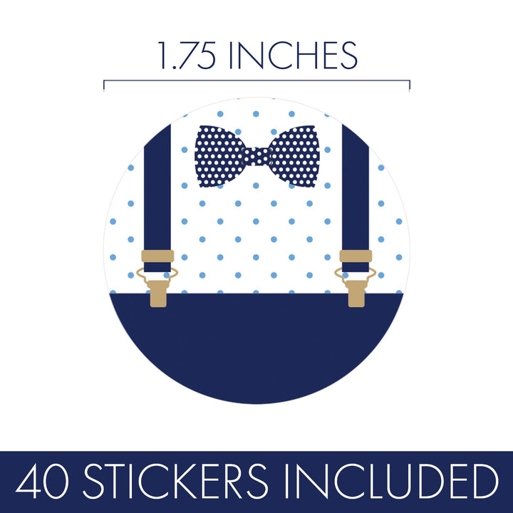 Little Man: Baby Shower - Thank You Stickers - Boy, Bowtie - 40 Stickers - Distinctivs Party