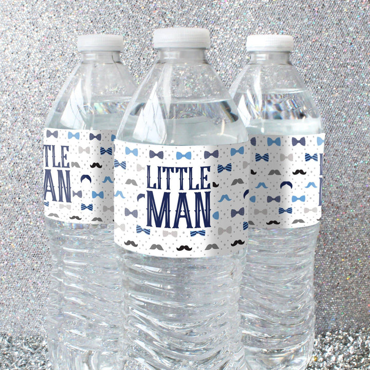 Little Man: Baby Shower - Water Bottle Labels - Boy, Bowtie - 24 Waterproof Stickers - Distinctivs Party