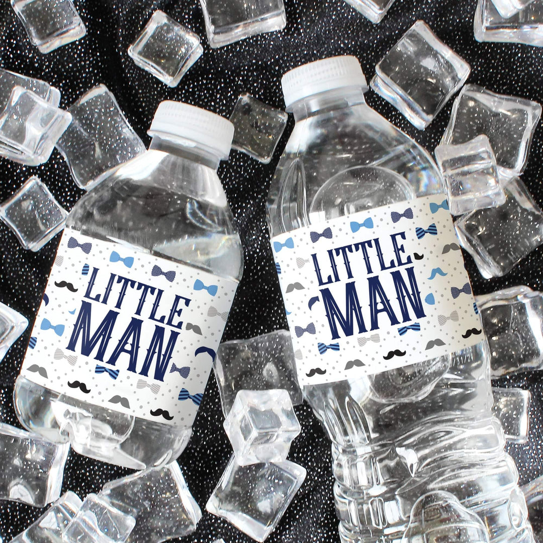 Little Man: Baby Shower - Water Bottle Labels - Boy, Bowtie - 24 Waterproof Stickers - Distinctivs Party