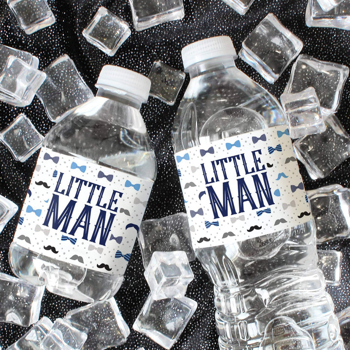 Little Man: Baby Shower - Water Bottle Labels - Boy, Bowtie - 24 Waterproof Stickers - Distinctivs Party
