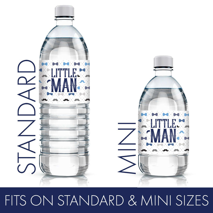 Little Man: Baby Shower - Water Bottle Labels - Boy, Bowtie - 24 Waterproof Stickers - Distinctivs Party