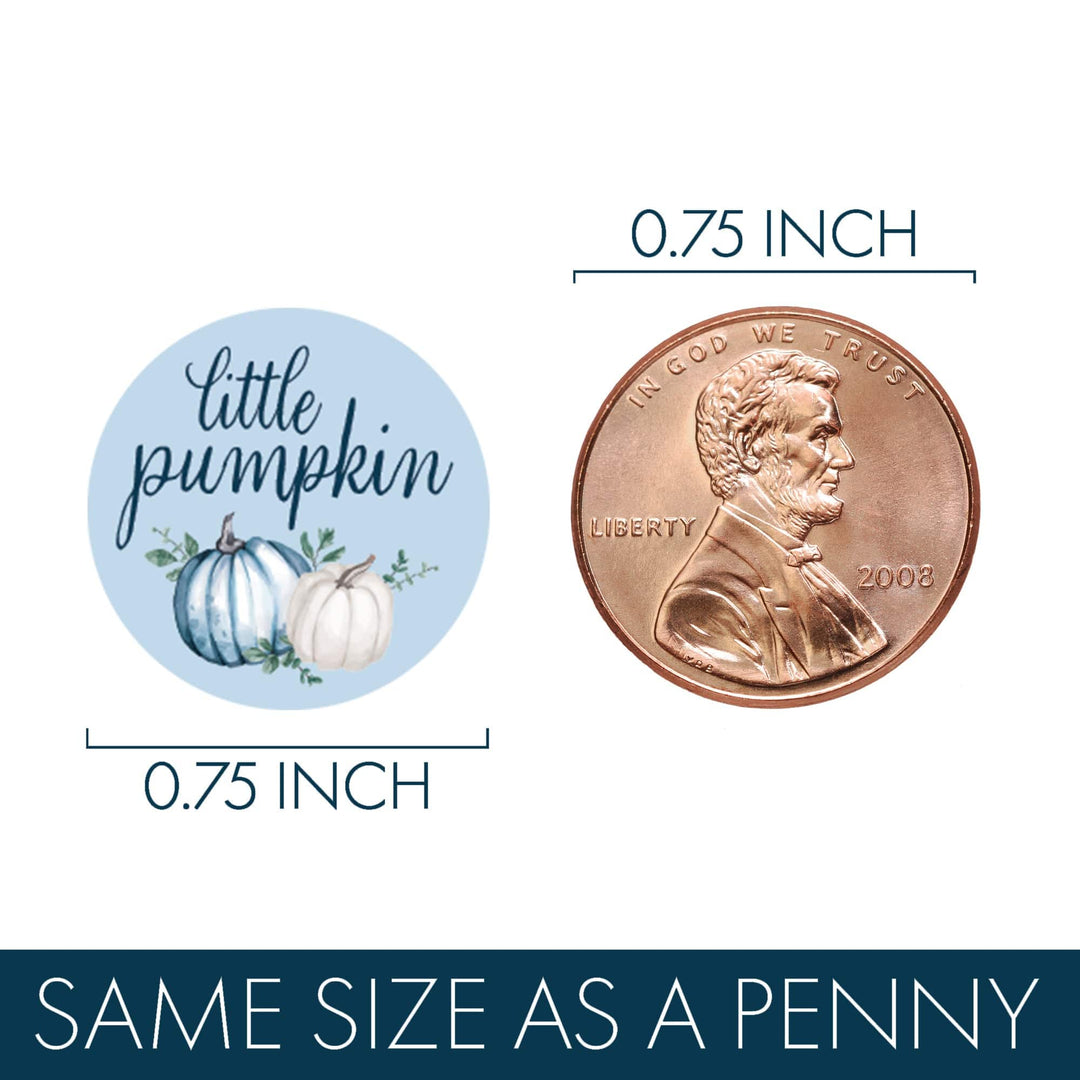 Little Pumpkin: Blue - Boy Baby Shower - Party Favor Stickers-  Fits on Hershey's Kisses - 180 Stickers - Distinctivs Party