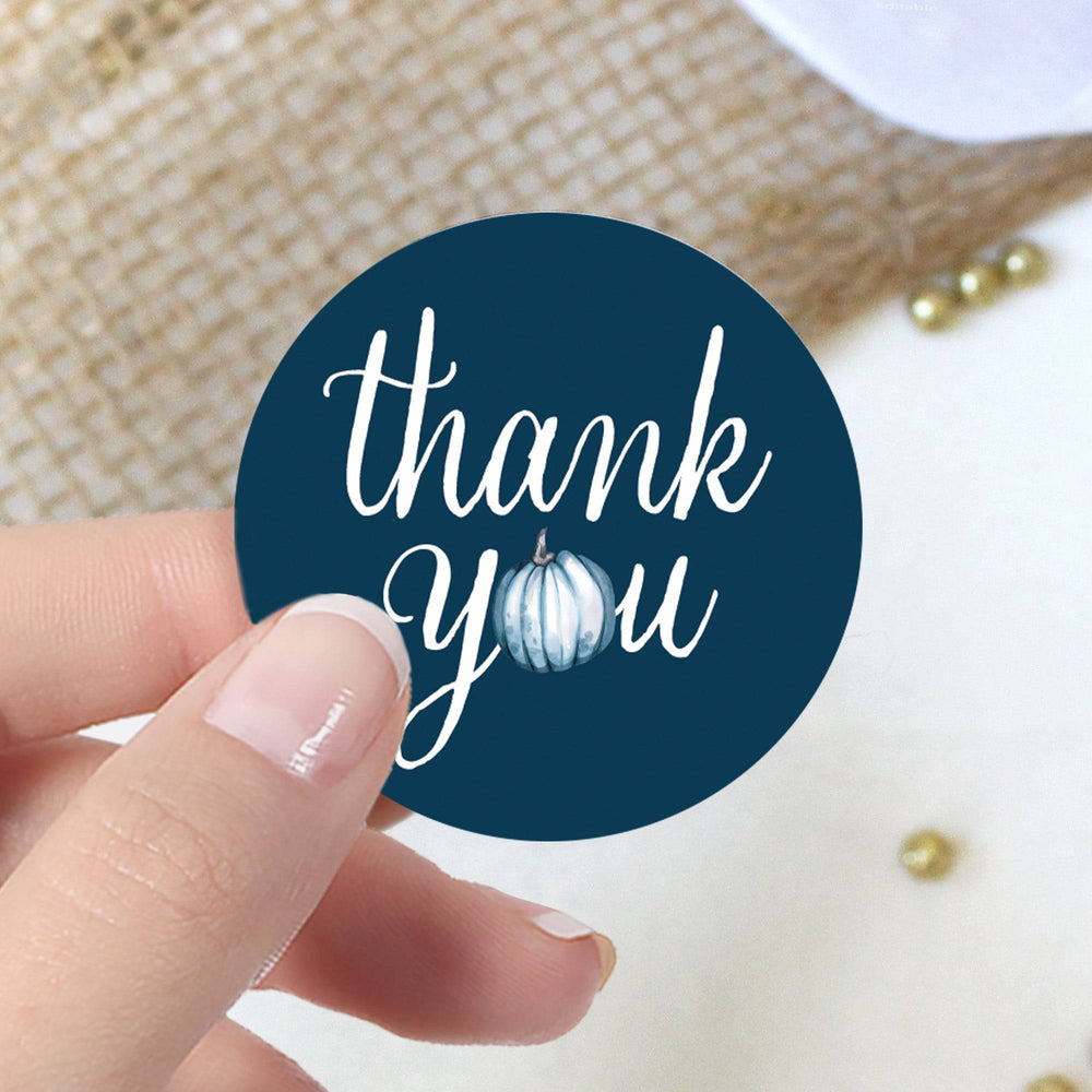 Little Pumpkin: Blue - Boy Baby Shower - Thank You Stickers - 40 Stickers - Distinctivs Party