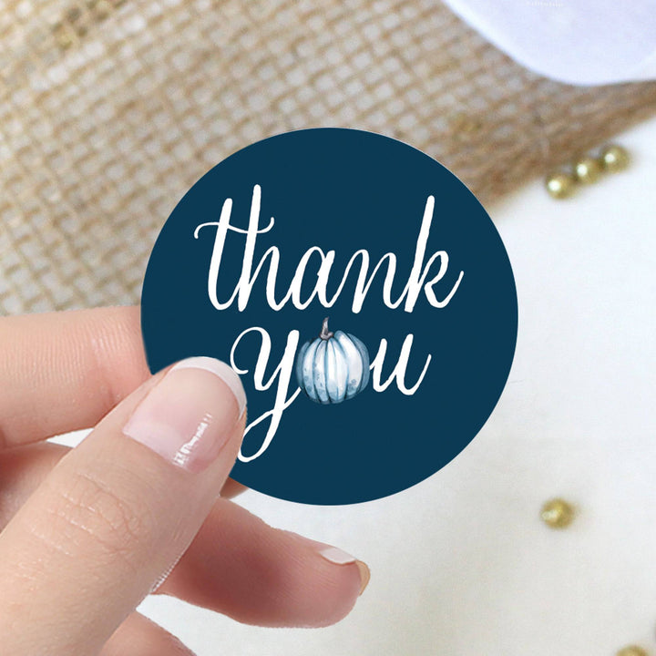 Little Pumpkin: Blue - Boy Baby Shower - Thank You Stickers - 40 Stickers - Distinctivs Party
