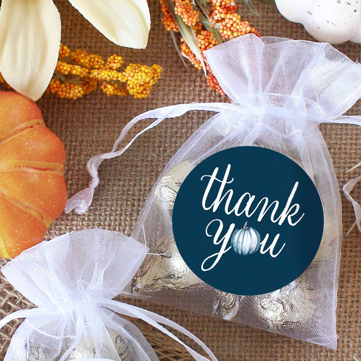 Little Pumpkin: Blue - Boy Baby Shower - Thank You Stickers - 40 Stickers - Distinctivs Party