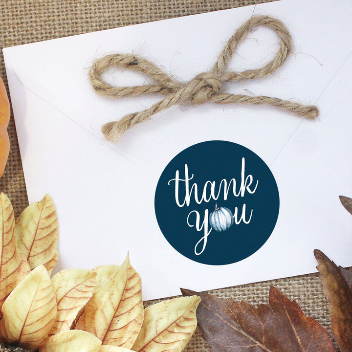 Little Pumpkin: Blue - Boy Baby Shower - Thank You Stickers - 40 Stickers - Distinctivs Party