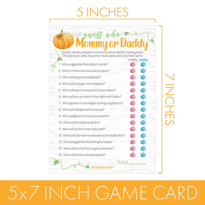 Little Pumpkin: Orange -  Baby Shower Game - "Guess Who" Mommy or Daddy and All things Fall Party Activity - Two Game Bundle - 20 Dual Sided Cards - Distinctivs Party