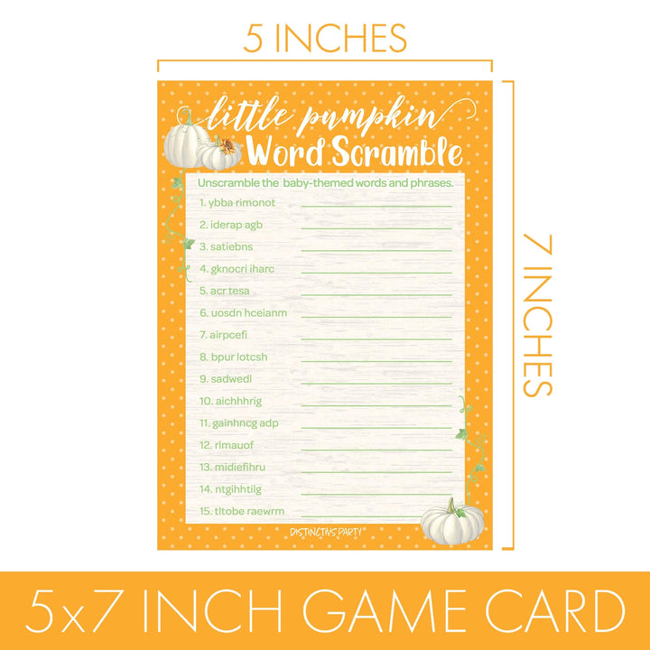 Little Pumpkin: Orange -  Baby Shower Game  - What's On Your Phone and Word Scramble - Two Game Bundle - 20 Dual Sided Cards - Distinctivs Party
