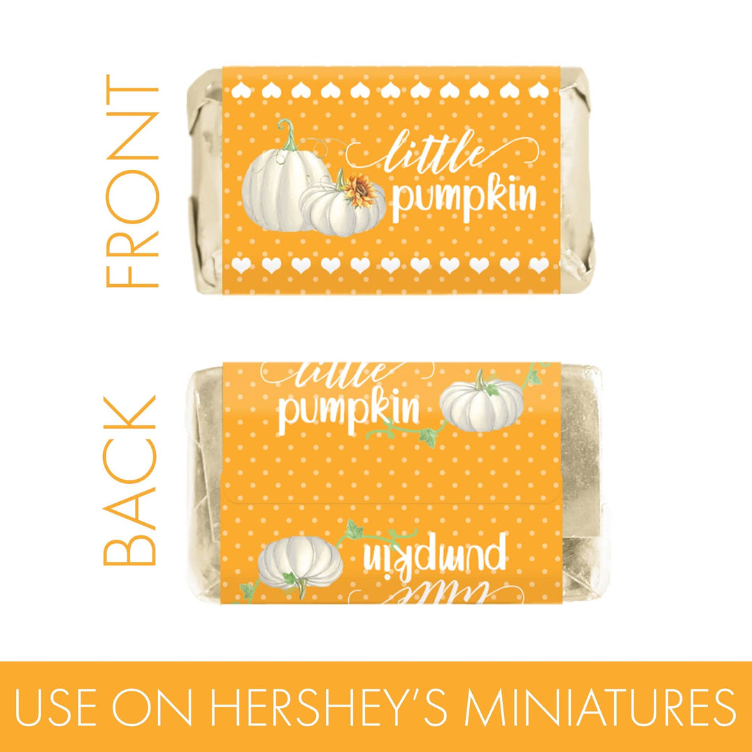 Little Pumpkin: Orange - Baby Shower -  Hershey's Miniatures Candy Bar Wrappers Stickers - 45 Pack - Distinctivs Party